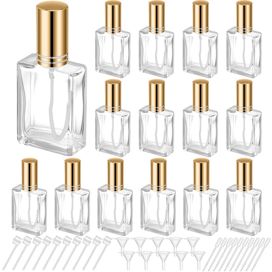 Domensi 30 Pcs 10/15/30/50 ml Glass Square Perfume Bottles Mini Glass Empty Spray Atomizer Bottles Bulk Refillable Perfume Dispenser Container with Pump Tool for Travel (30 ml,Gold)