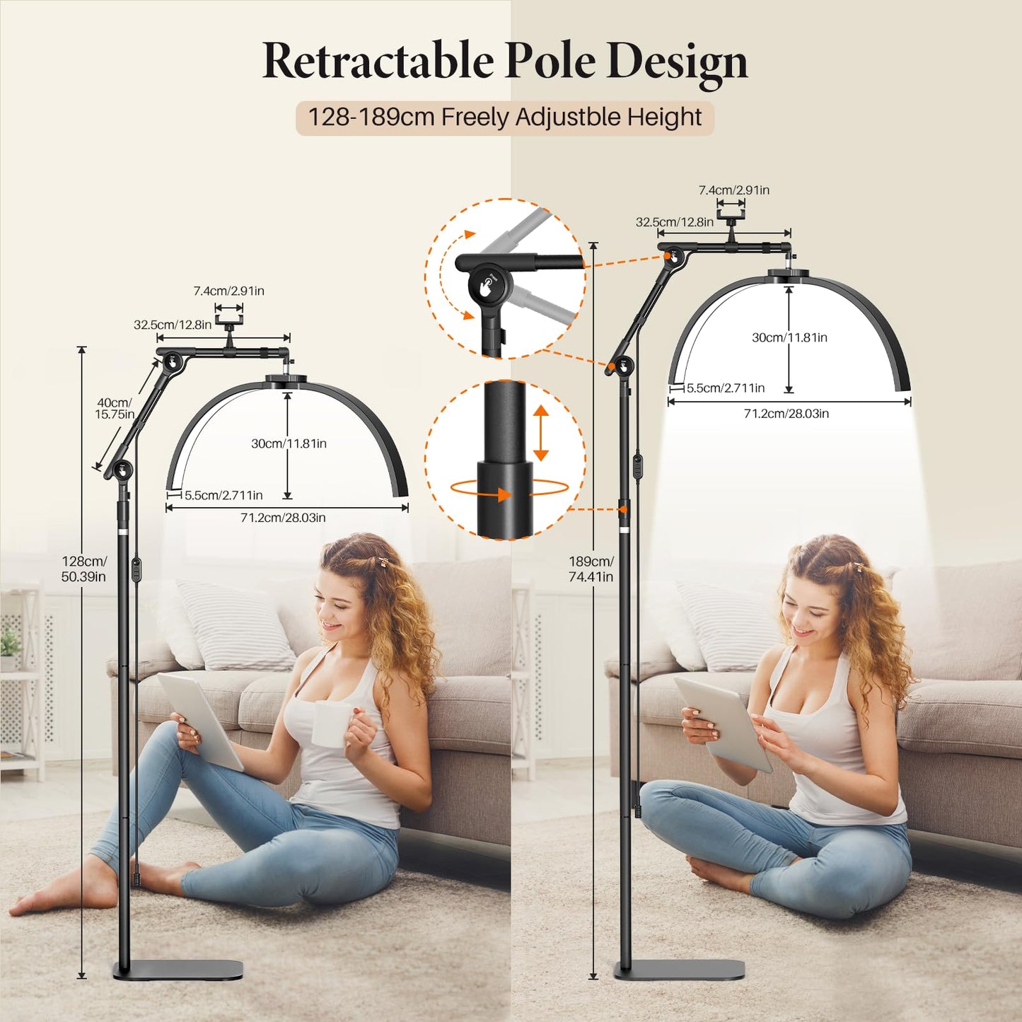 LIONVISON Half Moon Lash Lighting: Foldable Floor LED Lamp for Eyelash - 45W Portable Esthetician Light with Phone Holder for Lash Artist Tech Tattoo Salon