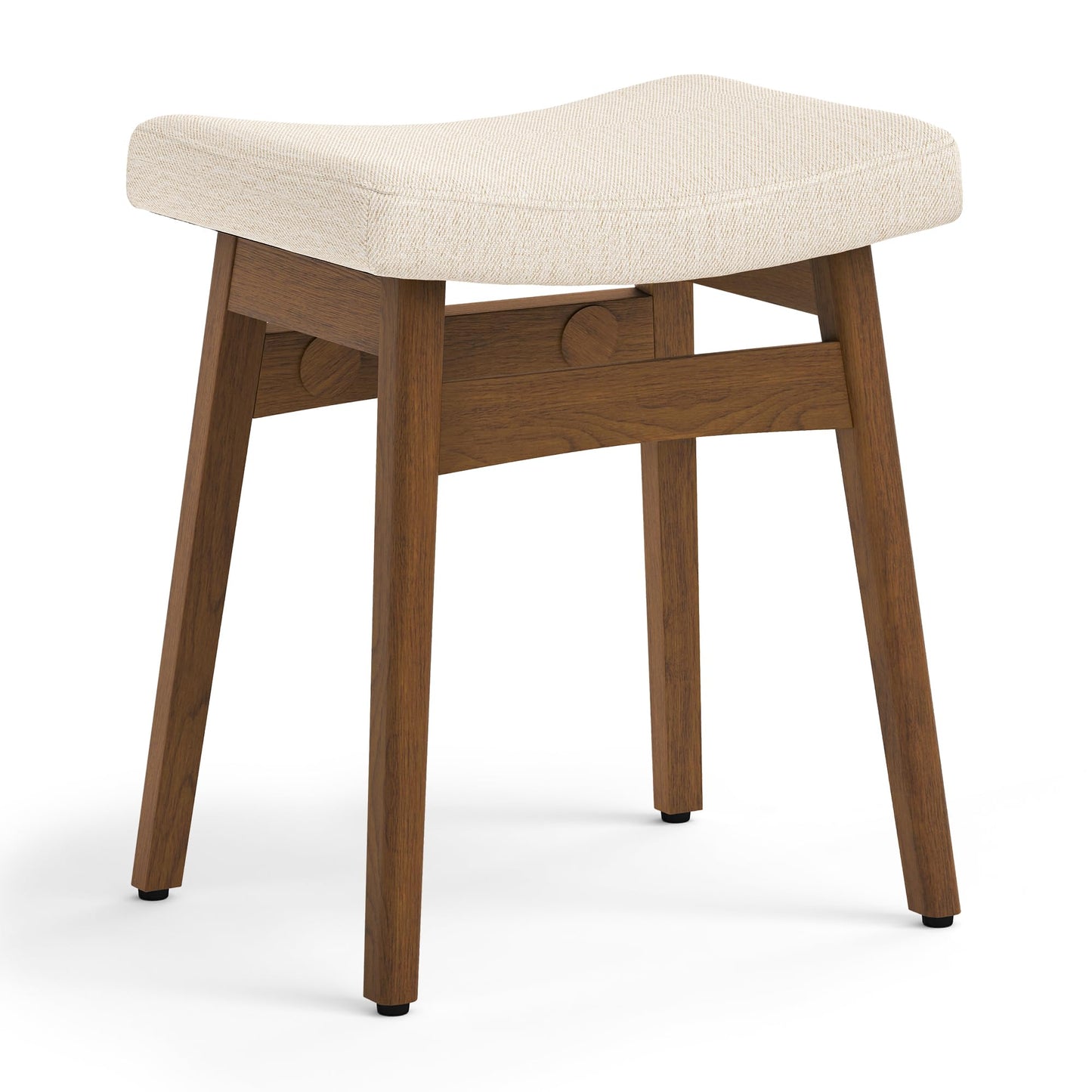 LUE BONA Solid Wood Vanity Bench Stool, 17.3" H Ergonomic Saddle Stool, 2'' Sick Upholstered Vanity Chair for Makeup Room, Bedroom & Bathroom, 300lbs, Linen