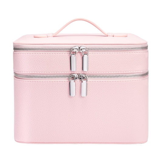 idoltimes Makeup Case, Large Capacity Waterproof Double Layer Cosmetic Bag with Removable Divider, Double Compartment Brush Organizer, Multi-functional Travel Organizer