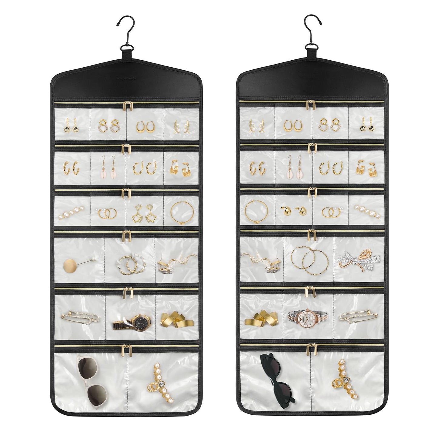 CHICECO Hanging Jewelry Organizer With Zippered Pockets,40 Pockets Travel Jewelry Organizer Storage for Cloest,Wall,Door