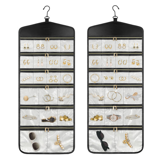CHICECO Hanging Jewelry Organizer With Zippered Pockets,40 Pockets Travel Jewelry Organizer Storage for Cloest,Wall,Door