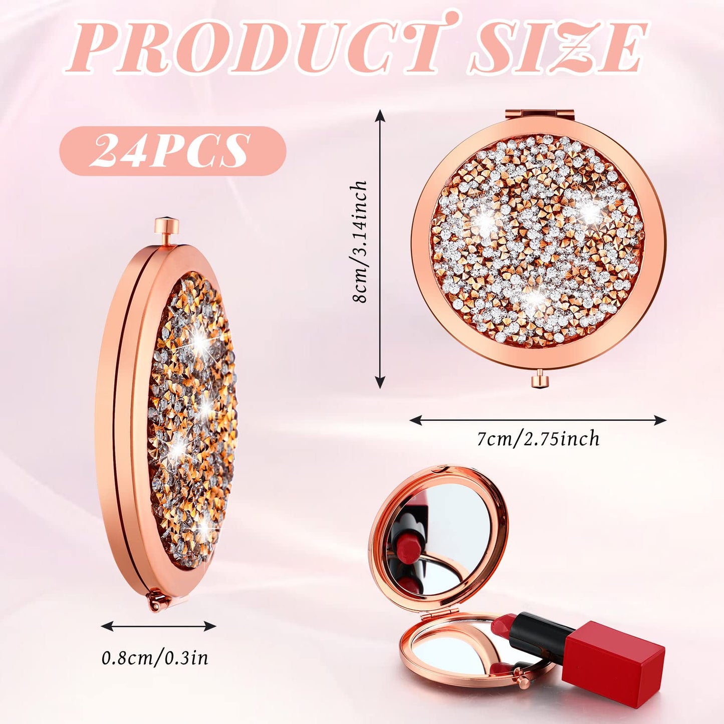 Vicenpal 24 Pcs 12 Pcs Compact Cosmetic Mirror Round Pocket Makeup for Bridesmaid Gifts Hand Held Small Mirror for Purse Compact Travel Accessory Proposal Bridal Shower Gifts, 2.75 Inch