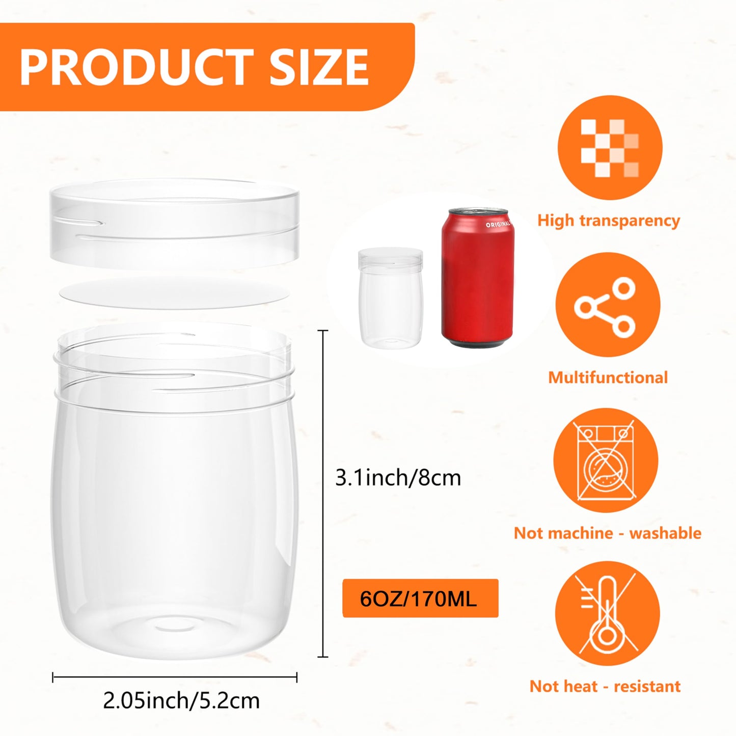 ihomecooker Mini Pudding Jars 82Pack, 6oz/170ml Plastic Favor Jar with Lids, Candy jars,Yogurt Containers with Pressure Sensitive Seal, Mason Jar,Jam,Bath Salt Jars Wedding Favors Honey Pot