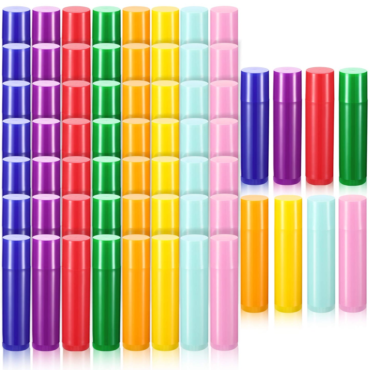 64 Pieces Lip Balm Tubes 5 ml Empty Lip Gloss Balm Containers Refillable Rotatable Plastic Lipstick Tubes DIY Lip Gloss Balm Tube Holder for DIY Cosmetic, 8 Colors