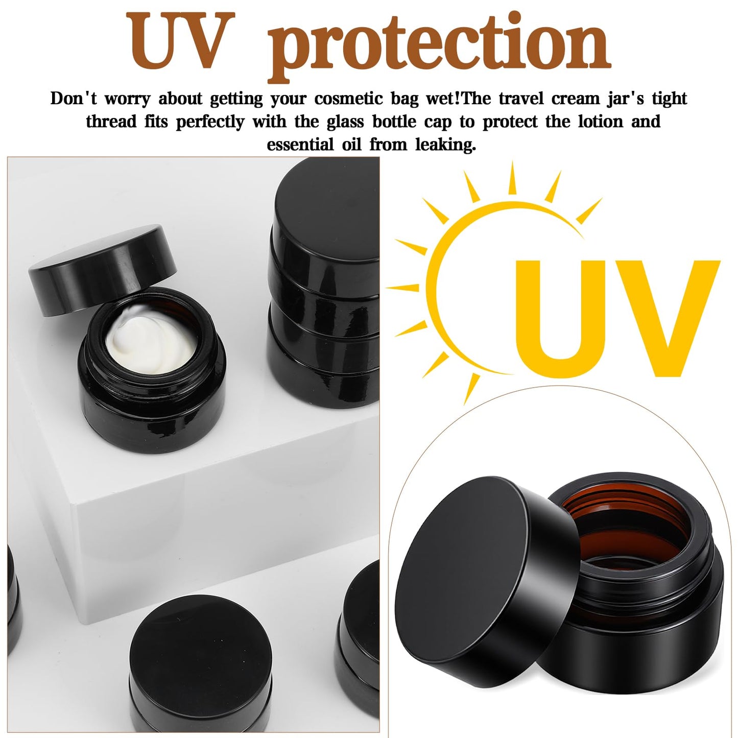 30 Pack Small Sample Containers with Lids, 5ml Amber Glass Sample Jars for Cosmetics, UV Protection Refillable Mini Jars for Skincare, Cream, Essential Oil Storage (1.3" x 1.3" x 1")