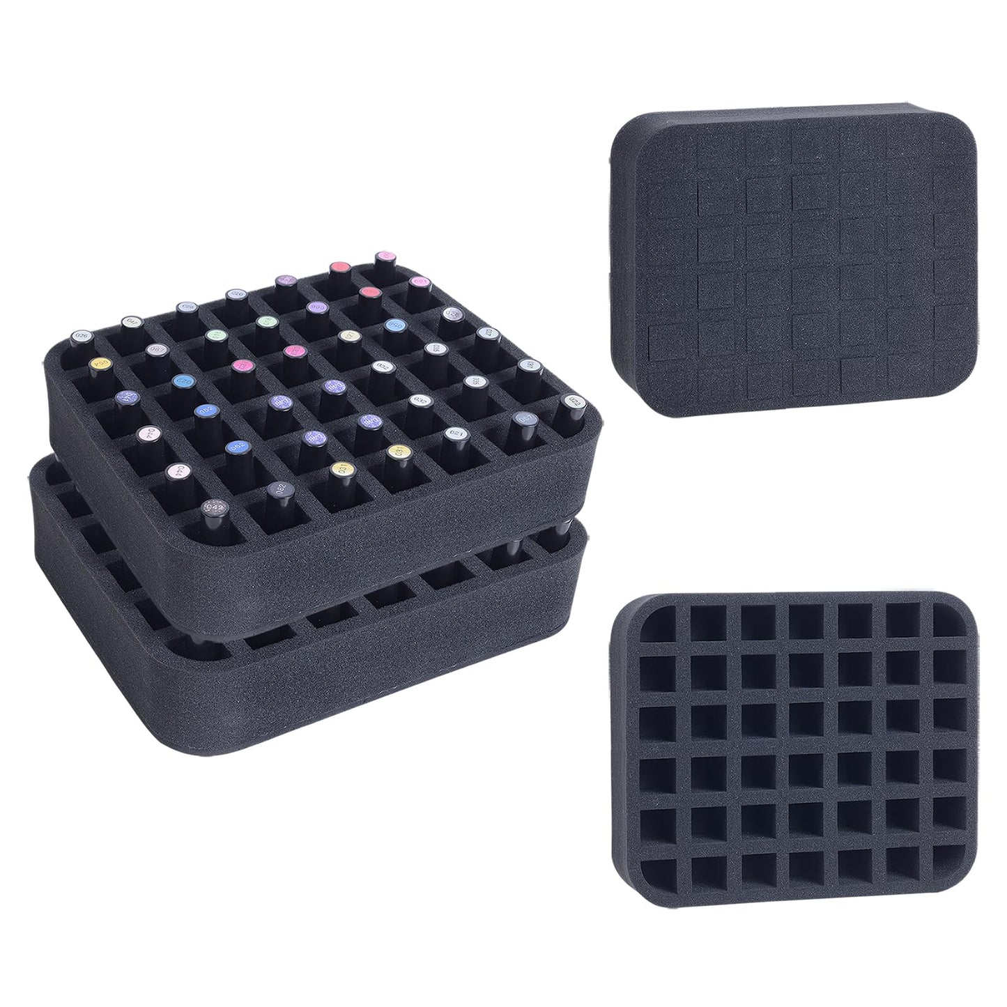 YAHOURWAT 2 Pack Nail Polish Organizer Holder Foam Pad with Slots for Storage 84 Bottles (15ml/0.5fl.oz) Nail Polish or Essential Oil Tray for Drawers Black
