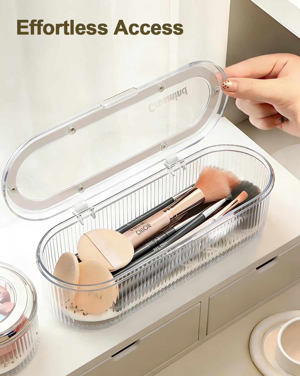 Sylmifoi Makeup Brush Holder Organizer, Cosmetic Storage Case with Lid, Clear Acrylic Waterproof Dustproof Organizer for Makeup Sponges, Vanity, Bathroom & Desktop (1 Pack)