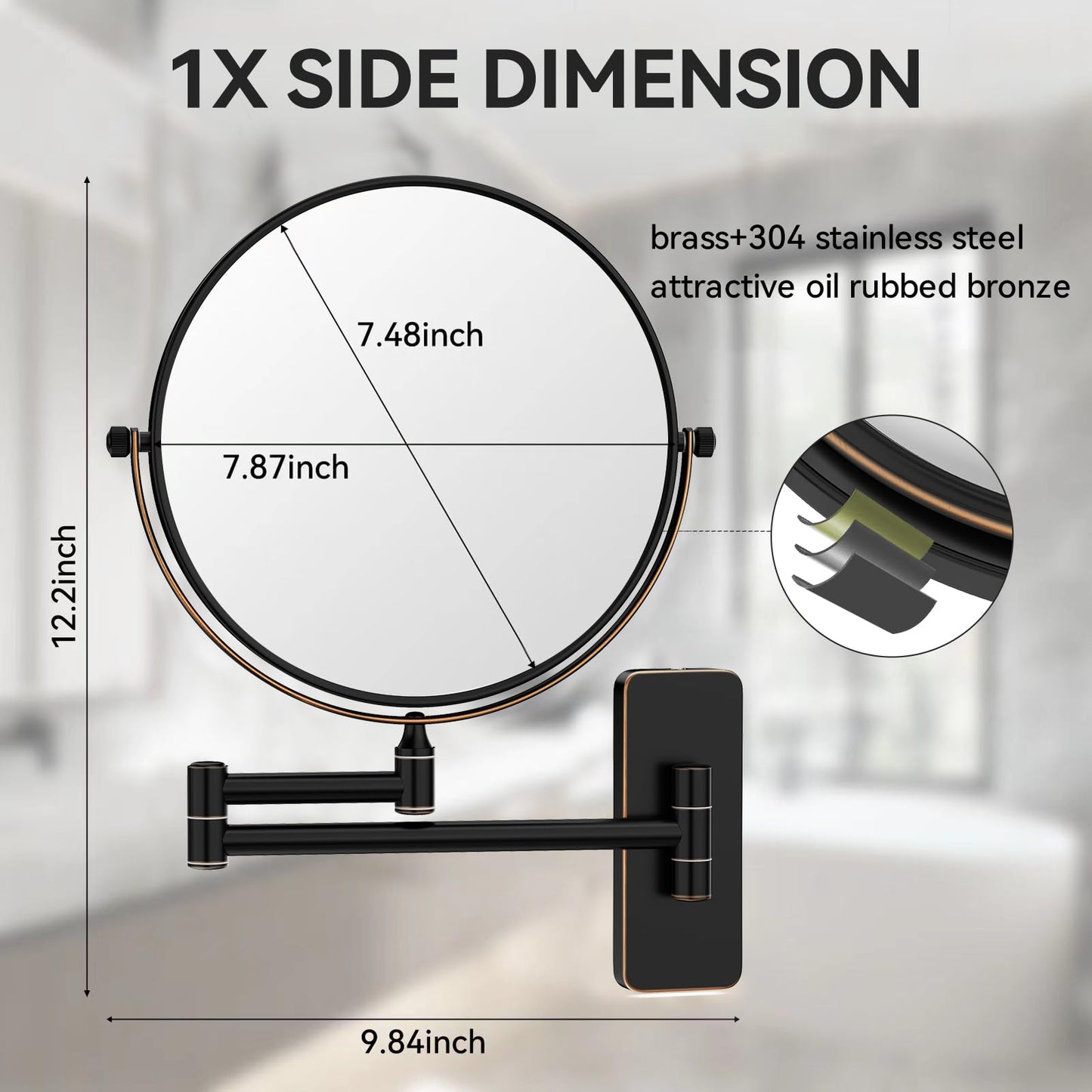 Nicesail Orb 1X/10X Magnifying Makeup Mirrors for Wall Mounted Makeup Mirror 8 Inch, Double-Sided 10x Magnifying Mirror Wall Mount, Oil Rubbed Bronze (8 Inch, 10X)