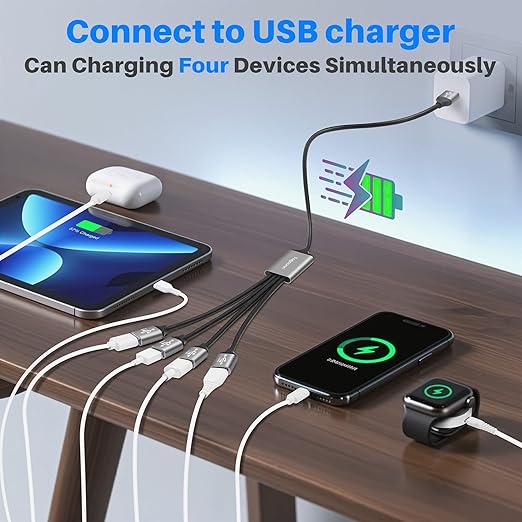 USB 3.0 Splitter 1-In-4 Out Y-Adapter Cable 2Feet, 5Gbps USB-A 3.0 Male to four 4 Female OTG Extension Cord, 4 USB Type-A Multi-Port Connector Extender Hub, Data Charger Power Splitter for Car, Laptop