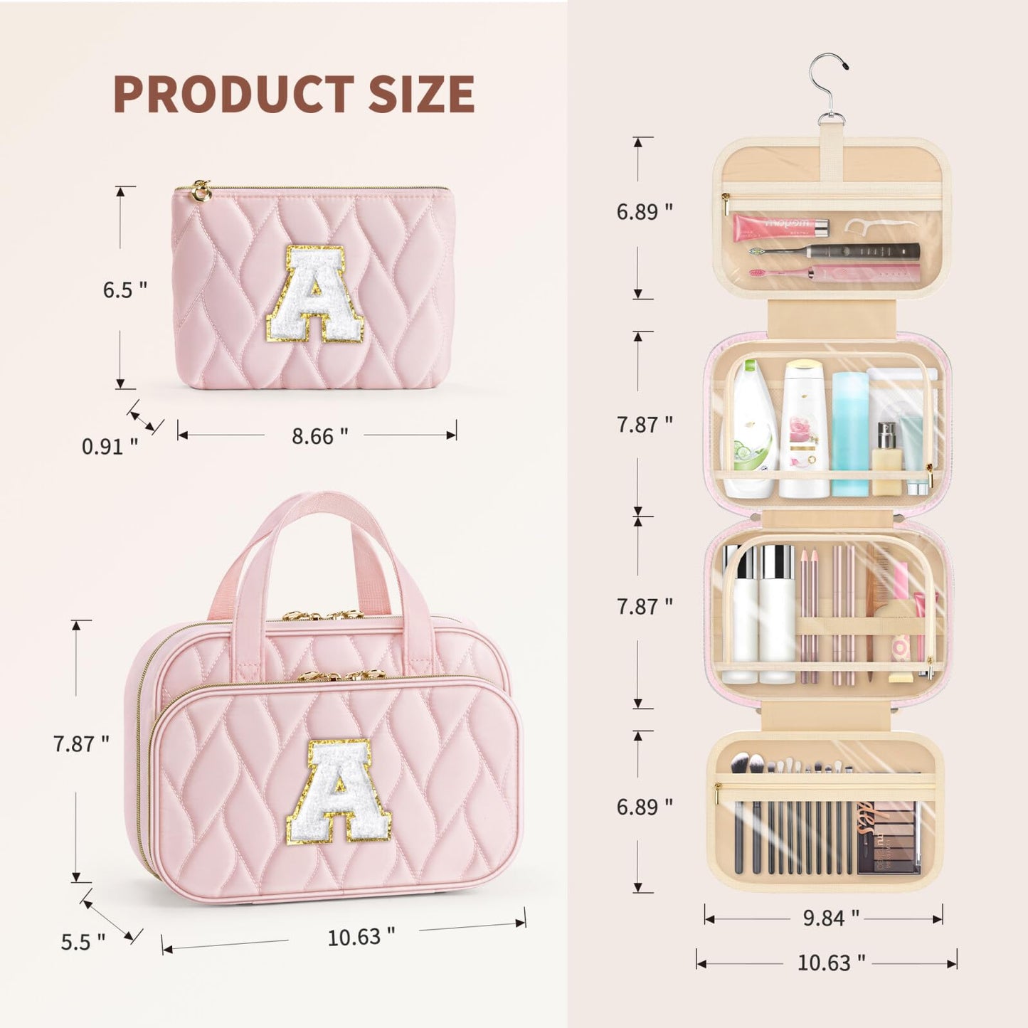 YOOLIFE Hanging Bag Initial Travel Toiletry Bag Large Capacity Personalized Toiletry for Traveling Women Travel Gifts for Women R