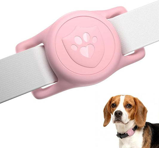 for AirTag Dog Collar Holder, Dog Air Tag Holder, IP68-Waterproof | Lightweight Silicone | Anti-Lost | Ultra-Durable | Compatible with Apple AirTags (Pink)