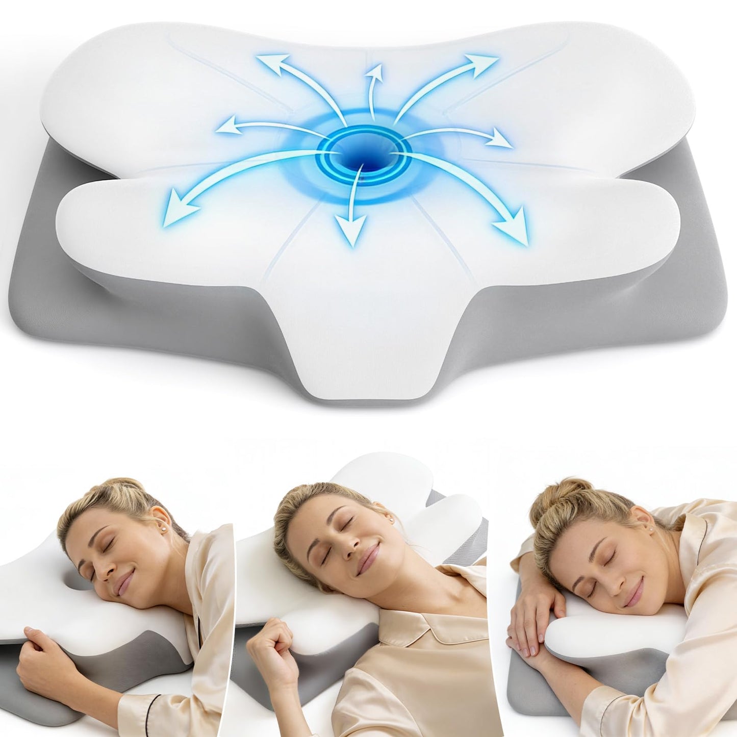 SANSWAN Neck Therapy Pillow for Sleeping, Ergonomic Foam Pillow for Back Side Sleepers, Cervical Pillow for Shoulder Pain