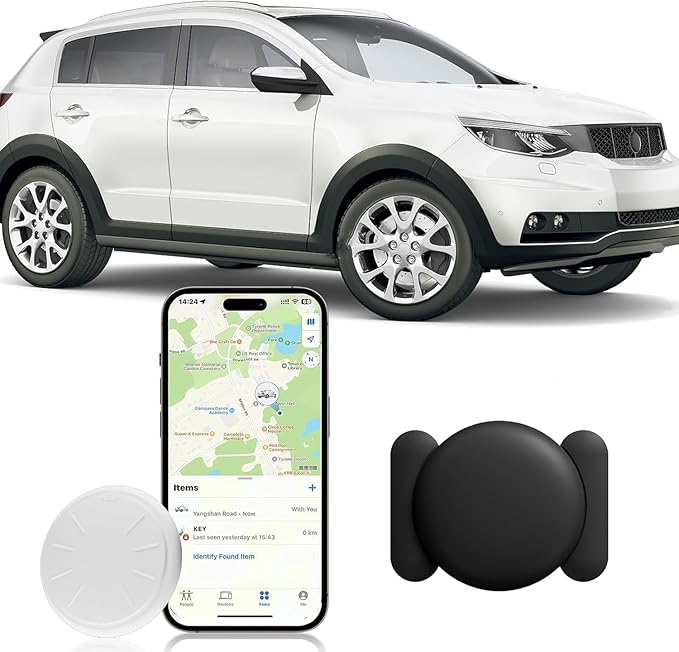 Tracker Device for Vehicles,No Monthly Fee GPS Car Tracker,Anti-Lost Car Locator Works with Find My(iOS Only),Mini Hidden Car Tracker with Magnetic Case (Black,1PCS)