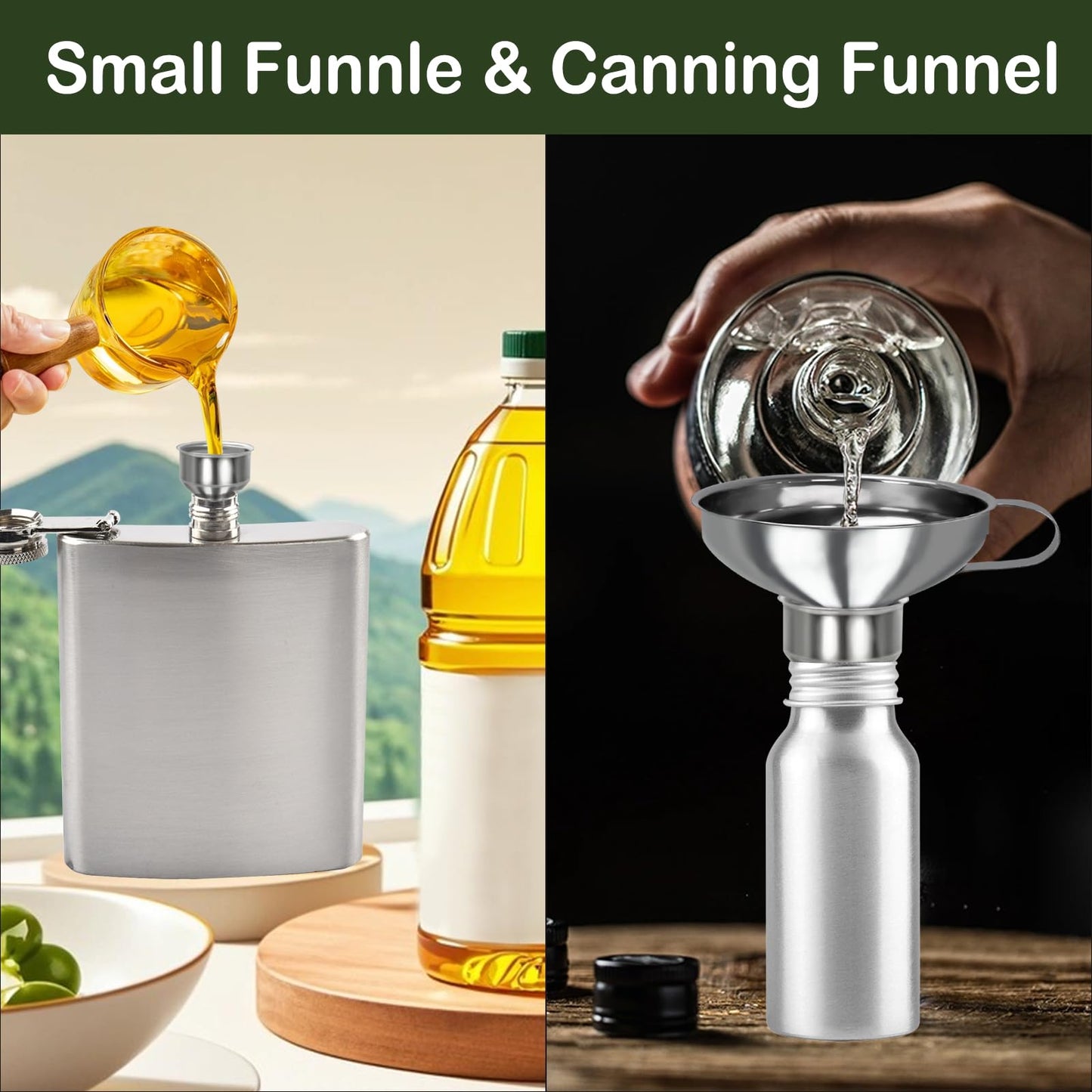 Yevior Canning Funnel for Filling Mason Jars - Wide Mouth Funnels for Kitchen Use Filling Bottles - Kitchen Gadgets Canning Supplies Kit - Stainless Steel - 5 Pack