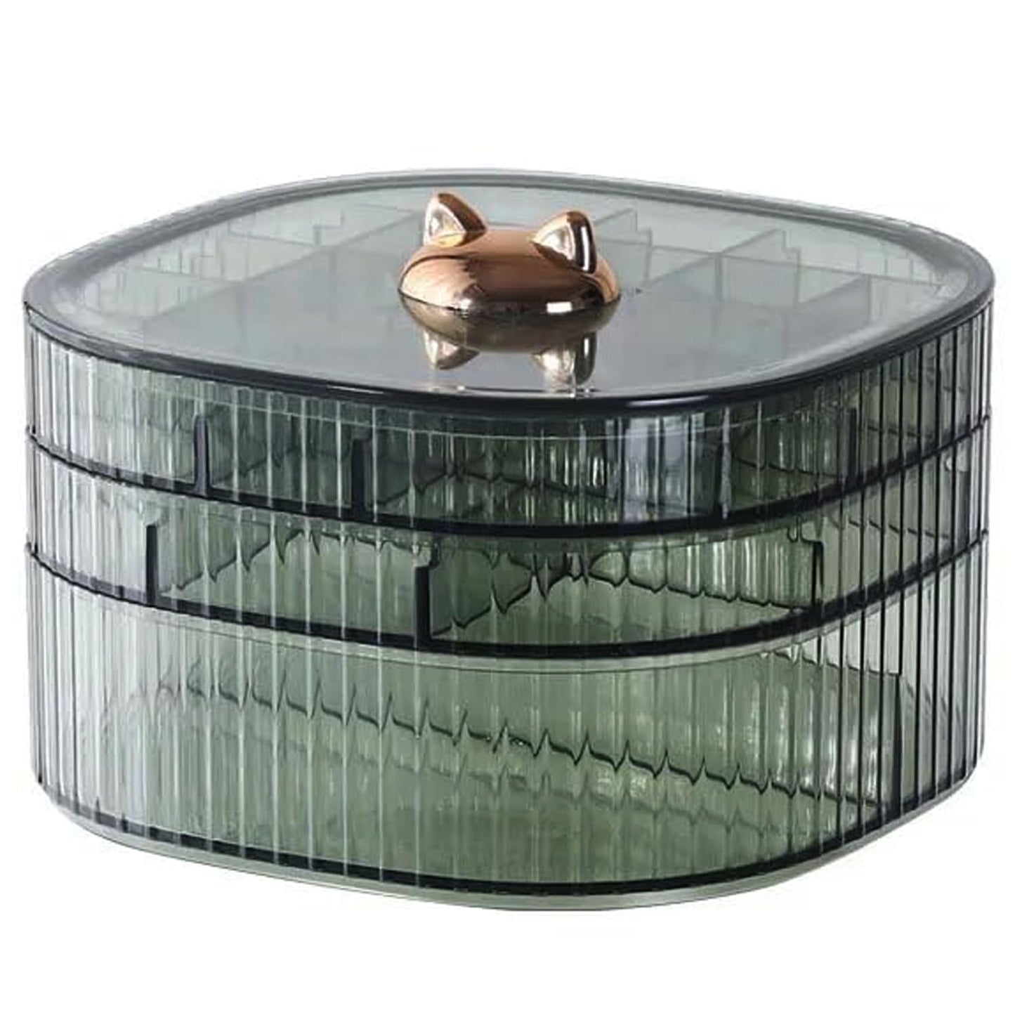 HALAFE Jewelry Box, 3-Layer Acrylic Jewelry Organizer with Cat Shape Handle, Clear Jewelry Boxes for Women Girls, Make up Organizer, Jewelry Storage Holder (Green, Cat)