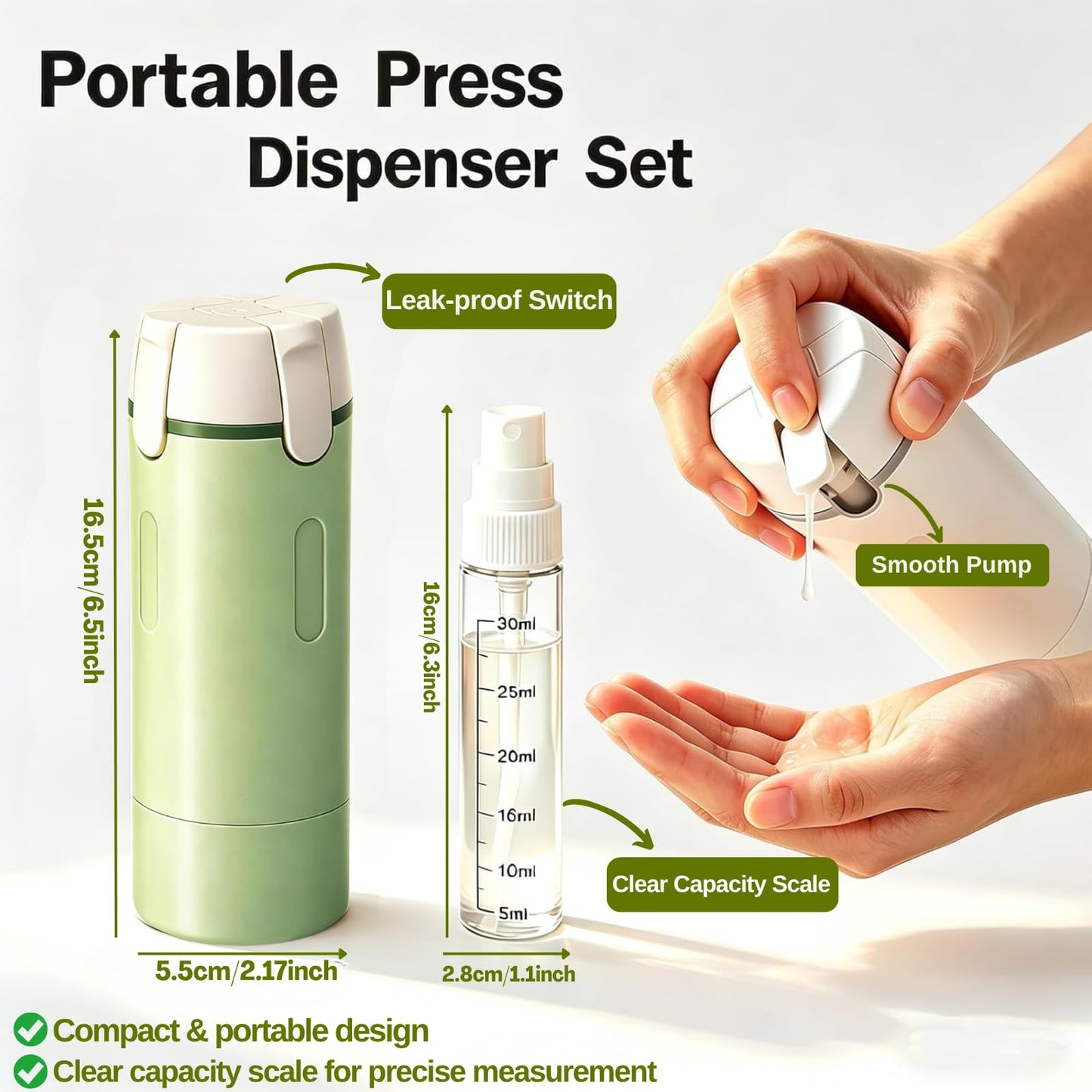 4 in 1 Travel Dispenser,Travel Shampoo and Conditioner Bottles,Refillable Leak Proof Containers Toiletries for Business Travel and Vacation 120ML (Green 1)