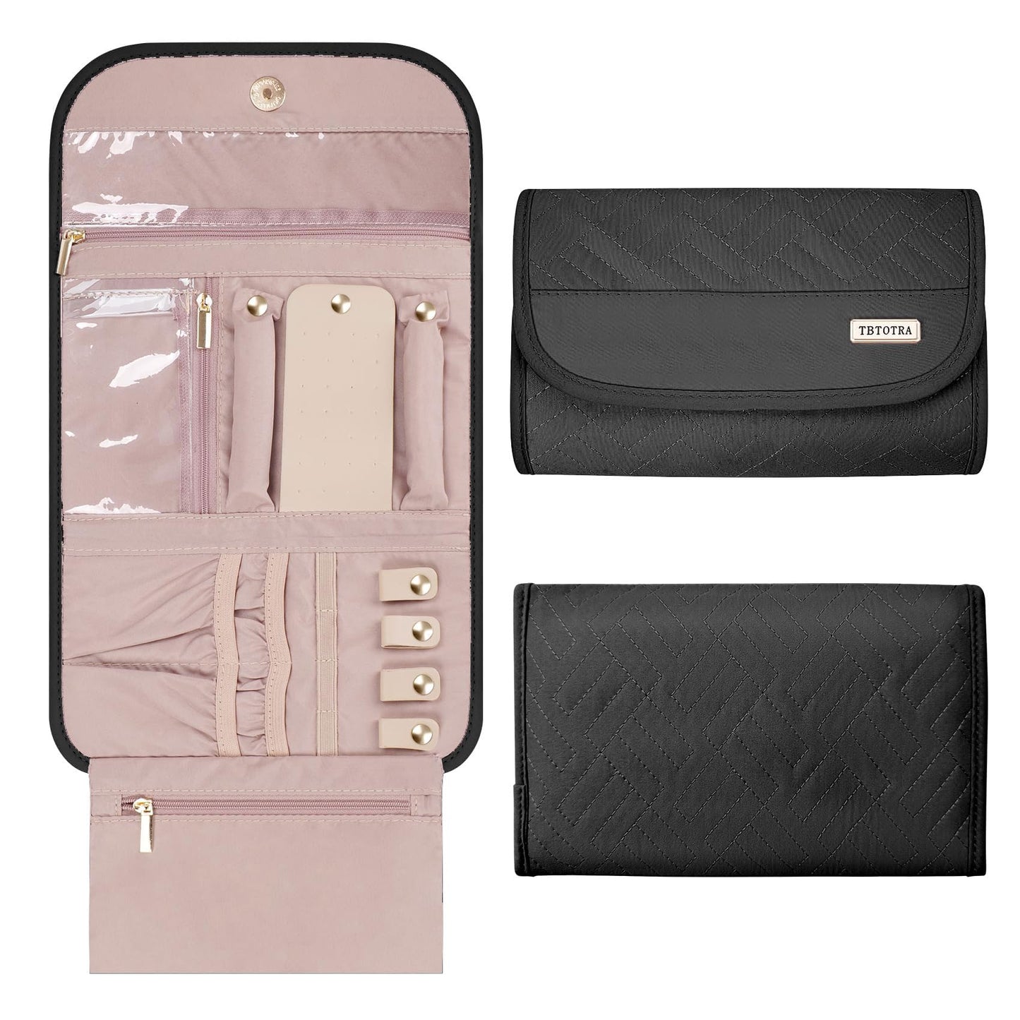 TBTOTRA Travel Jewelry Organizer Box, Foldable Travel Case for Earrings, Necklaces, Rings, Bracelets, Black