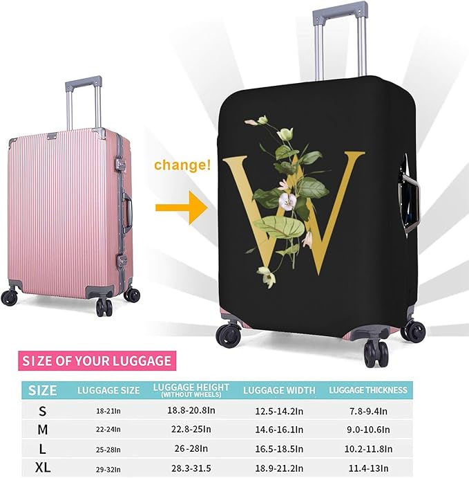 Decorative W Suitcase Protectors Elastic Washable Luggage Covers With Concealed Zippers For 18-32 Inch Luggage (Size S: Fits 18-21 Inch)