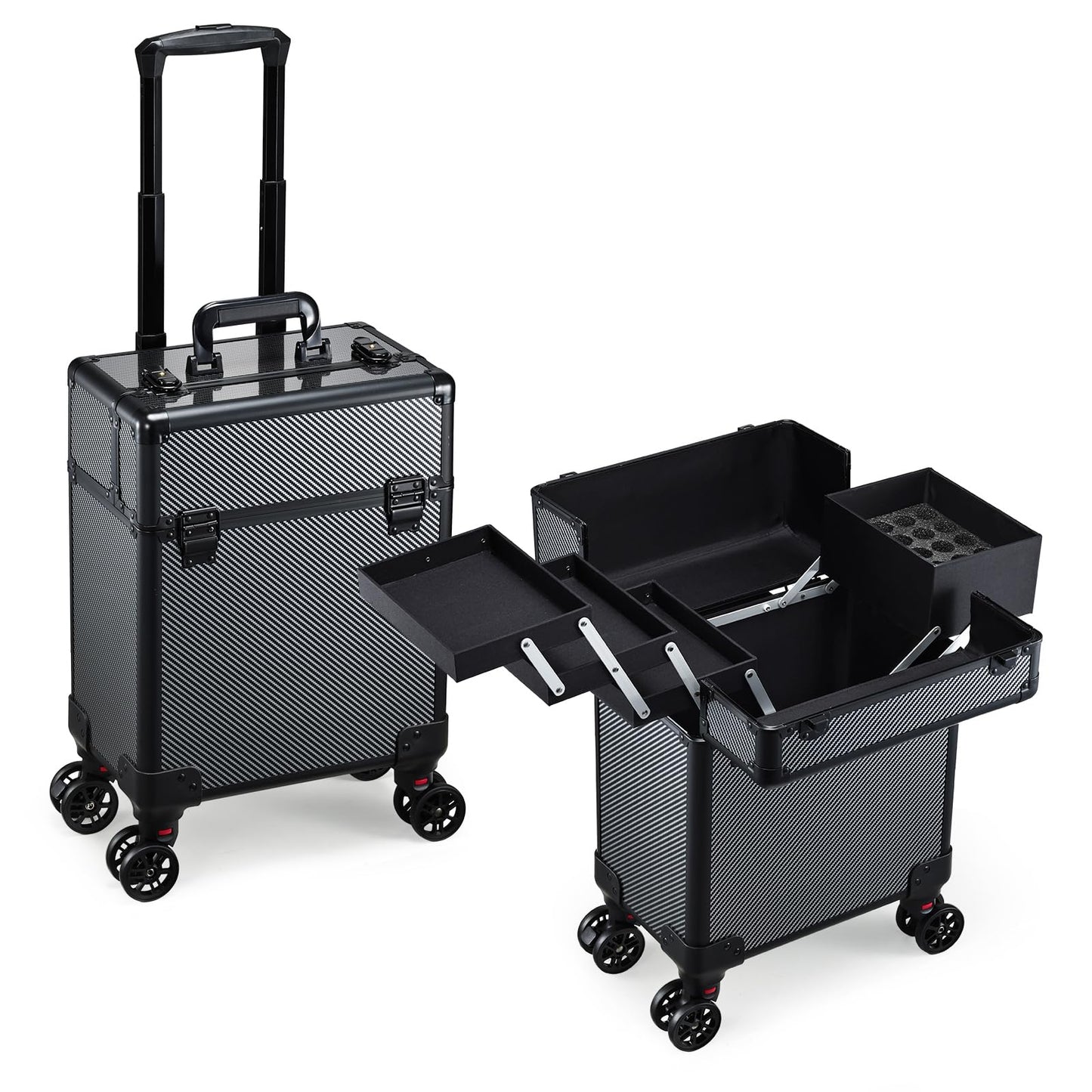 Mecucasi Rolling Makeup Case, Cosmetology Case on Wheels Professional Vanity Case with Trays for Women Large Travel Makeup Box Organizer Trolley with Key, Ashy Grey
