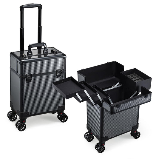 Mecucasi Rolling Makeup Case, Cosmetology Case on Wheels Professional Vanity Case with Trays for Women Large Travel Makeup Box Organizer Trolley with Key, Ashy Grey