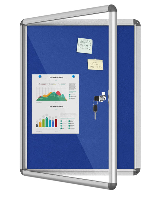 Mifuro 26"x20" Enclosed Bulletin Board, Lockable Weather-Resistant Aluminum Cork Noticeboard for School & Office, Silver Frame w/Blue Flet
