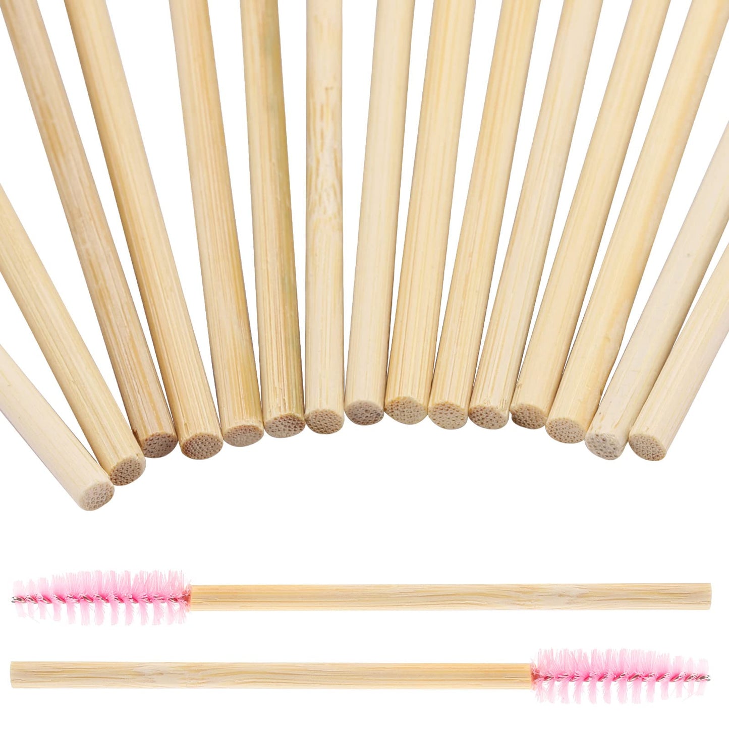 Tbestmax 500 Disposable Mascara Wands Eyelash Brush Spoolies for Eye Lash Extension Eyebrow Bamboo Stick Pink