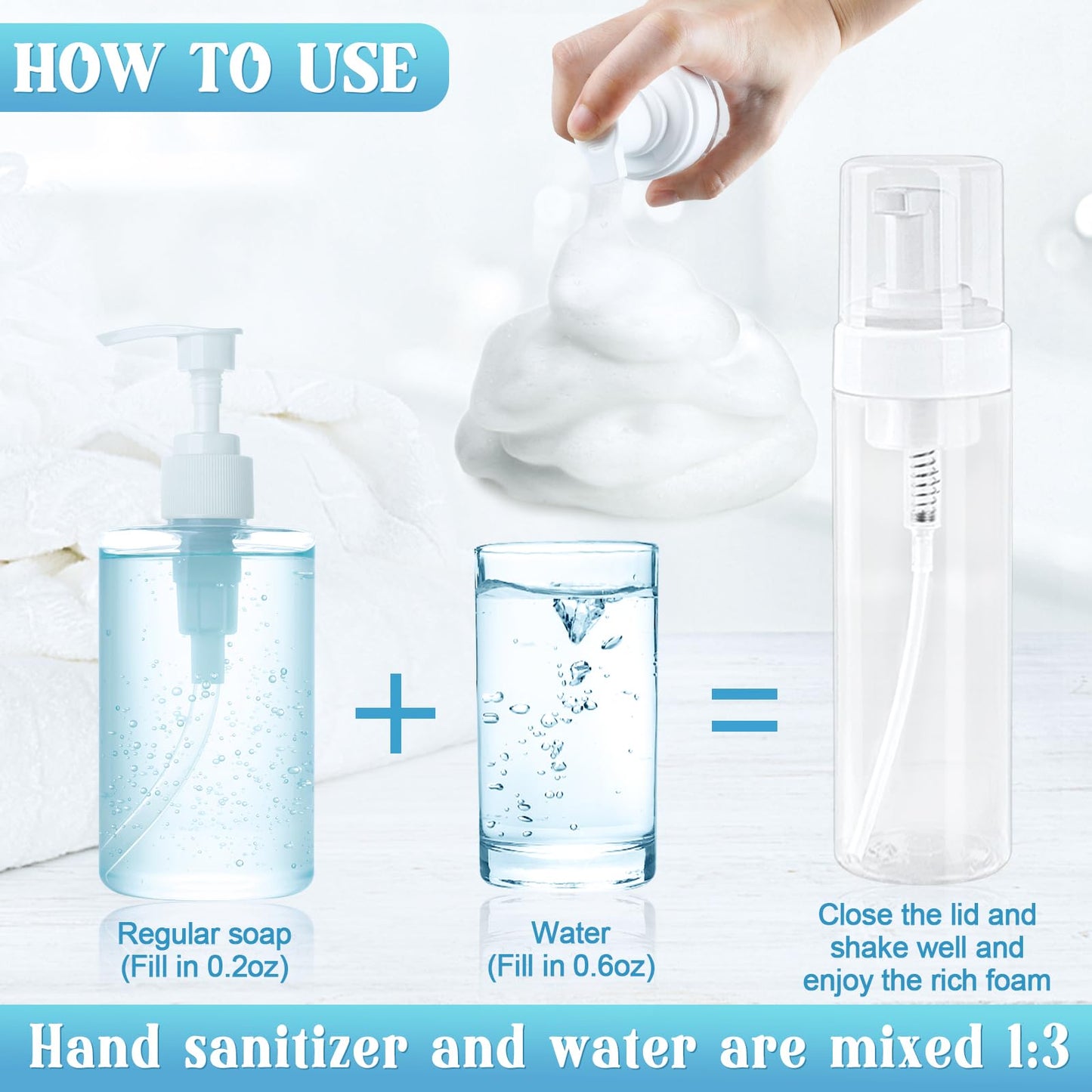 Foam Pump Bottle 8.5oz/250ml Clear Empty Foam Bottle Pump, Travel Foam Bottles for Soap, Shampoo, Cleaning Foam Dispenser Bottle Refillable (4 Pack)