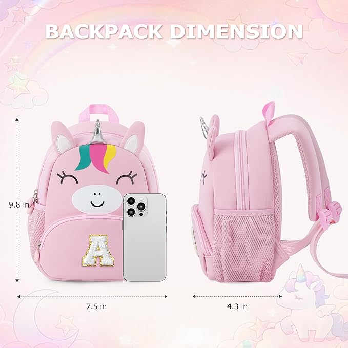 YOOLIFE Personalized Initial Toddler Backpack - Birthday Gifts for 2 Year Old, 3 Year Old Kid Gift, Unicorn Backpack for Toddler Kids Daughter Granddaughter Birthday Gifts Purple S