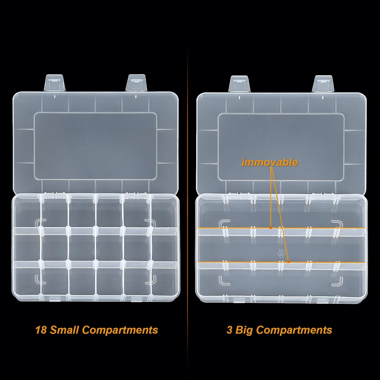 CGCG 3-Pack 18-Grid Clear Plastic Beads Organizer Box 7.9x5.8