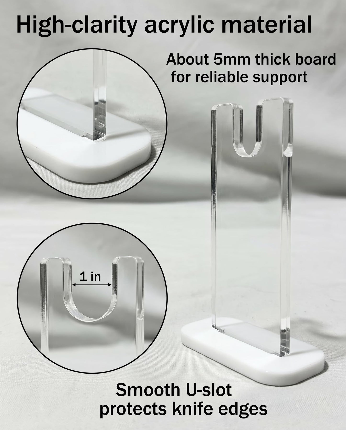 LITAITAI 4Pcs Knife Display Stand ,Acrylic Knife Holder Collector ,Knives Extendable blade holder, Single Knife Holder for Home Decor (White bottom)