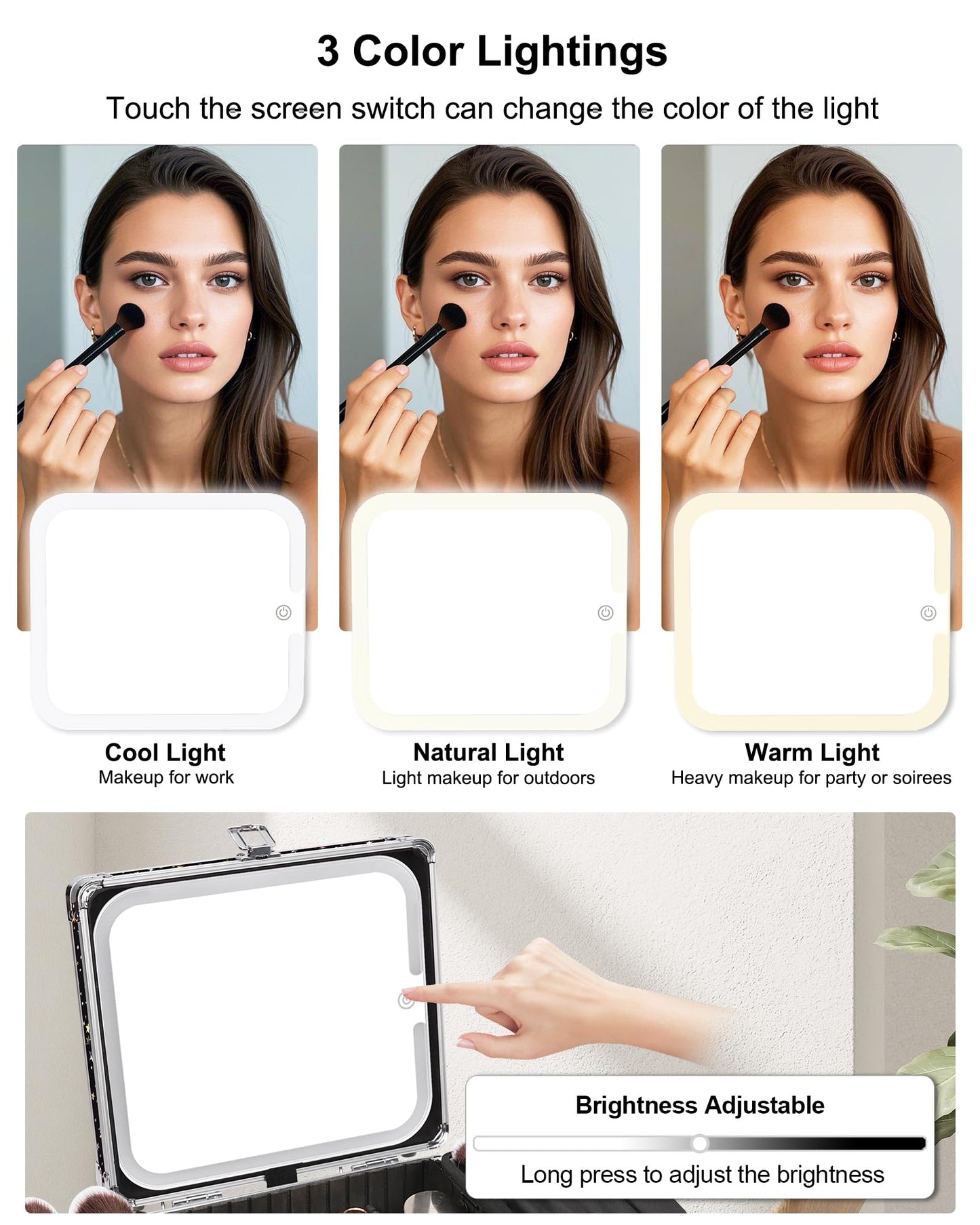 Relavel Makeup Bag with LED Mirror, Makeup Box Travel Train Case with Rechargeable Lighted Mirror, Cosmetic Brush Organizer Storage for Makeup Artists Gifts for Women and Girls (Black Star, Small)