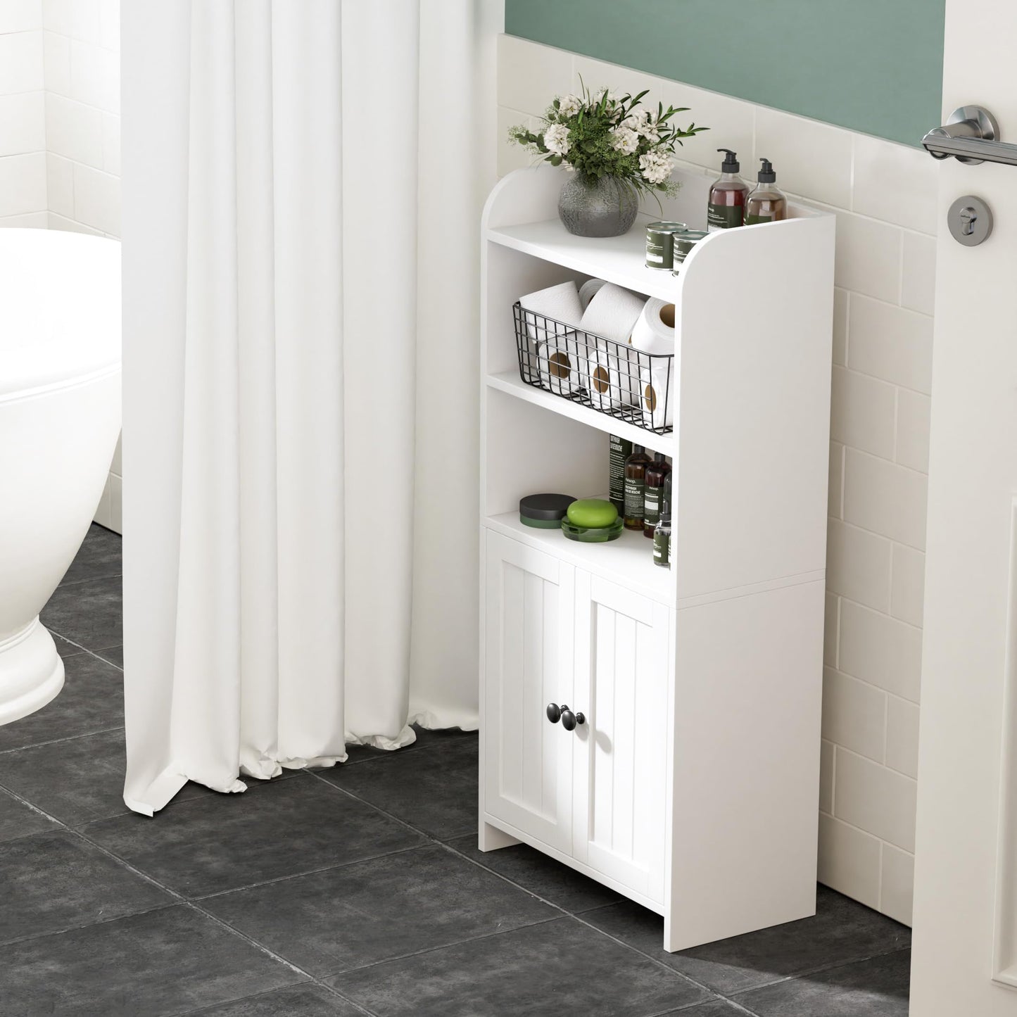 Cerlyunzan Small Bathroom Storage Cabinet, Freestanding Bathroom Cabinet and Organizer with Shelves, Small Cabinet with Doors for Bathroom, Laundry Room, 7.9" D x 14.6" W x 31" H, White