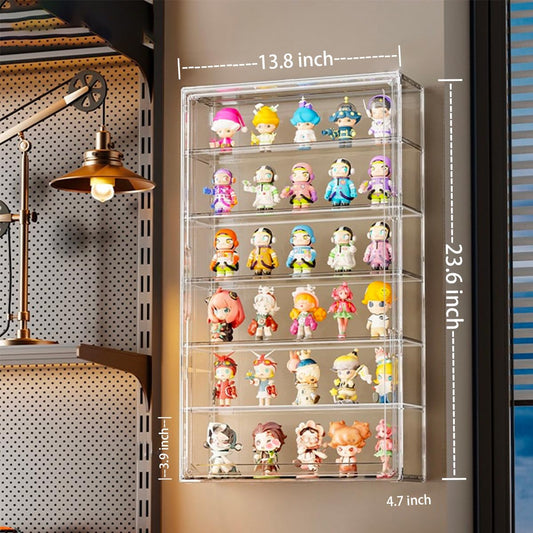 BOHOIDEE 6 Tiers Extra Large Clear Display Case for Figures, Acrylic Storage Organizers Box with Magnetic Door, Wall-Mounted Dustproof Showcase for Collectibles Action Figure