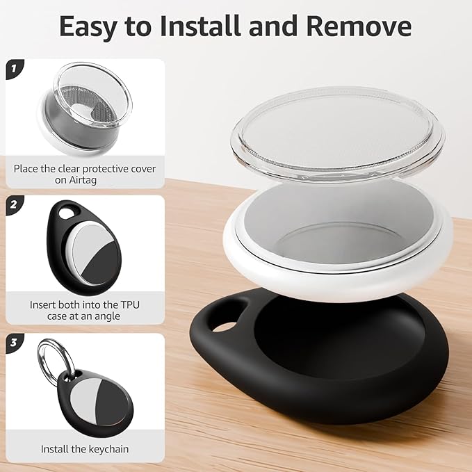 Holder for Air Tags-4 Pack for Apple for AirTag Holder Keychain, Waterproof TPU Shell Protective Case with Keychain, for Air tag Accessories for GPS Item Finder Tracker,Black/White/Pink/Purple