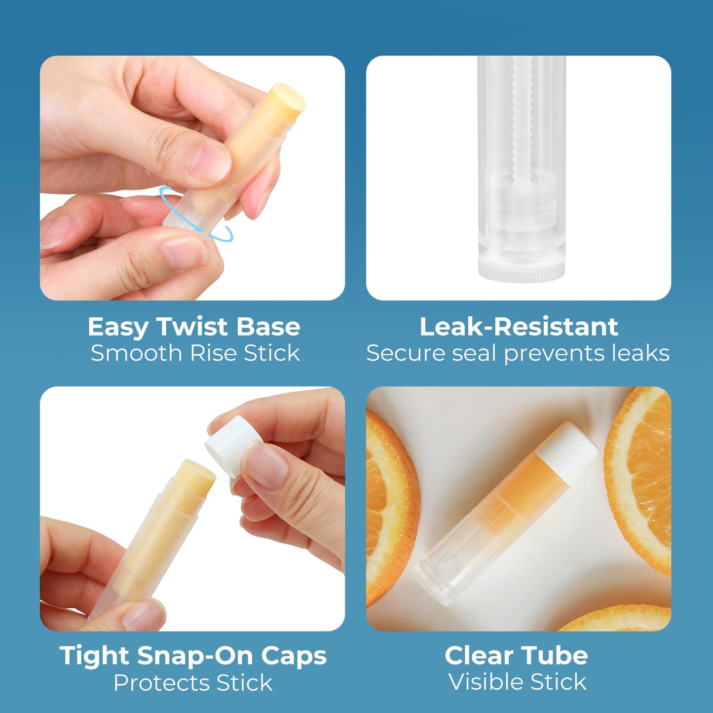 LotFancy Lip Balm Tubes Kit with Filling Tray & Spatula, 50 Pcs 5.5ml (3/16 oz) Clear Empty Lip Balm Containers with White Caps, BPA-Free, Leak-Resistant