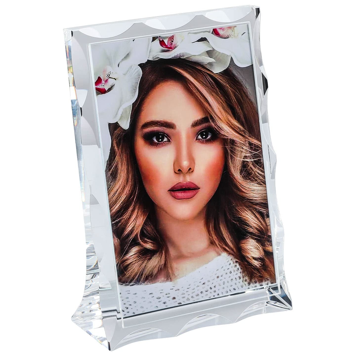 Modaier Unique Arc Crystal Picture Frame,Display Picture 4x6,Luxury Elegant Clear Crystal Glass Photo Frame With Glitter Edges For Prized Pictures Of Family,Grandma,Grandpa,Dad,Mom,Wedding,Graduation
