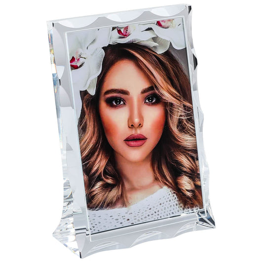 Modaier Unique Arc Crystal Picture Frame,Display Picture 4x6,Luxury Elegant Clear Crystal Glass Photo Frame With Glitter Edges For Prized Pictures Of Family,Grandma,Grandpa,Dad,Mom,Wedding,Graduation
