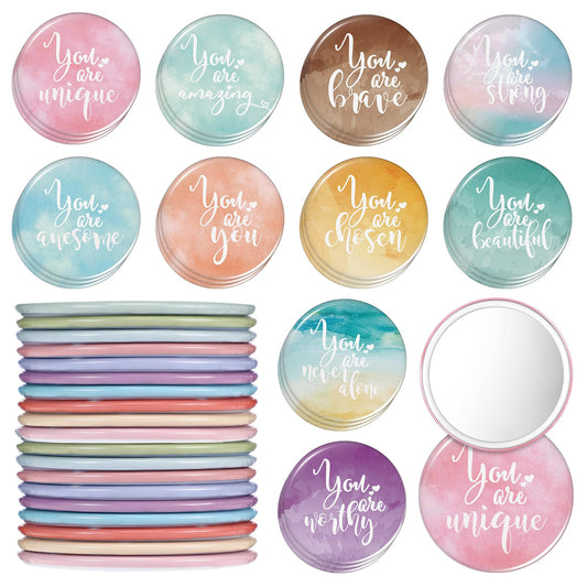 Unittype 30 Pcs 2.76 Inch Inspirational Compact Mirror Bulk for Women Small Pocket Mirrors Mini Purse Makeup Mirror Back to School Gifts for Students Teachers Coworker Team(Colorful)