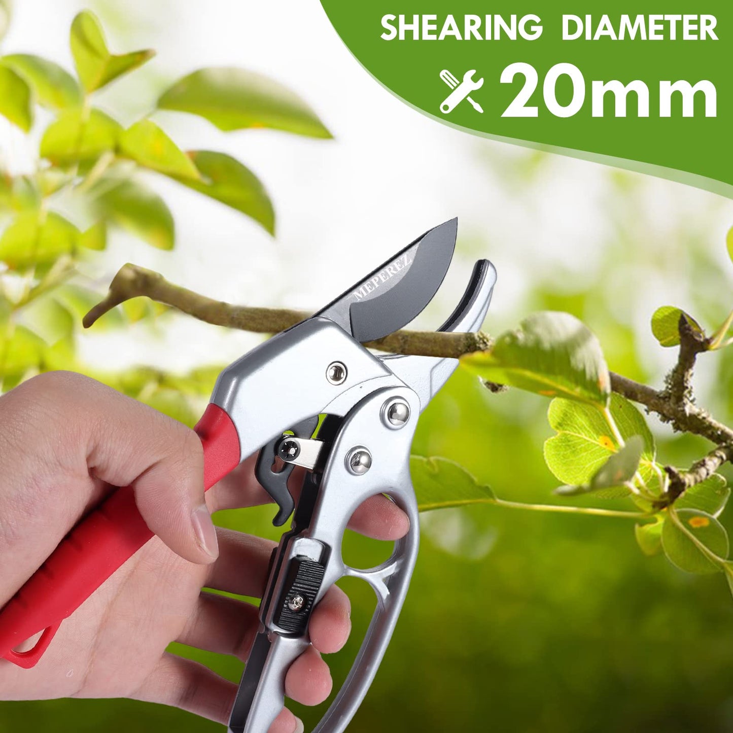 MEPEREZ Premium pruning shears for gardening, Work 3 times easier, Pruners heady duty, Sharp garden clippers cuting florist flower, hedge, herb, rose, Indoor live plants, Arthritis weak hand snips