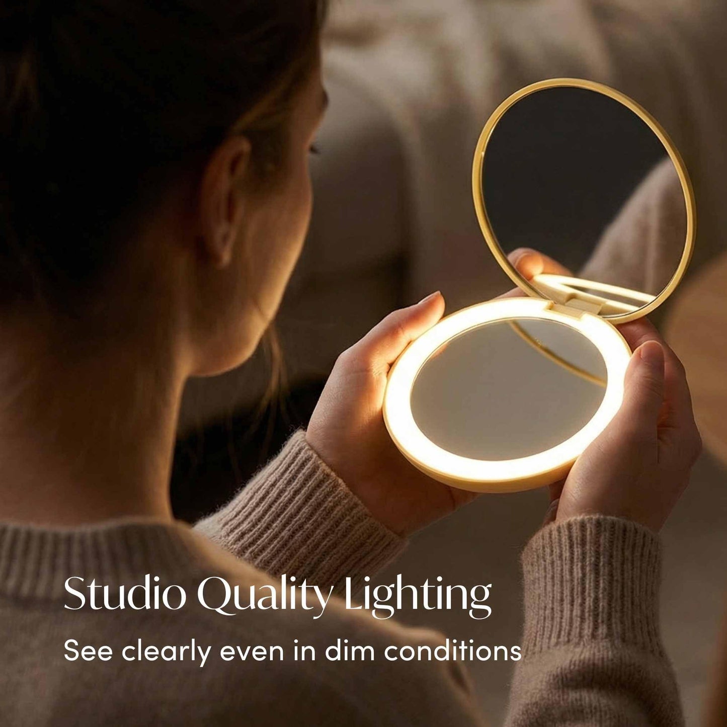 Fancii Taylor Travel Makeup Mirror with LED Light, Rechargeable, 10x /1x Magnifying, Tru-Glow Lighting System, XL Large 5” Wide | Compact Mirror for Purses (Marigold)