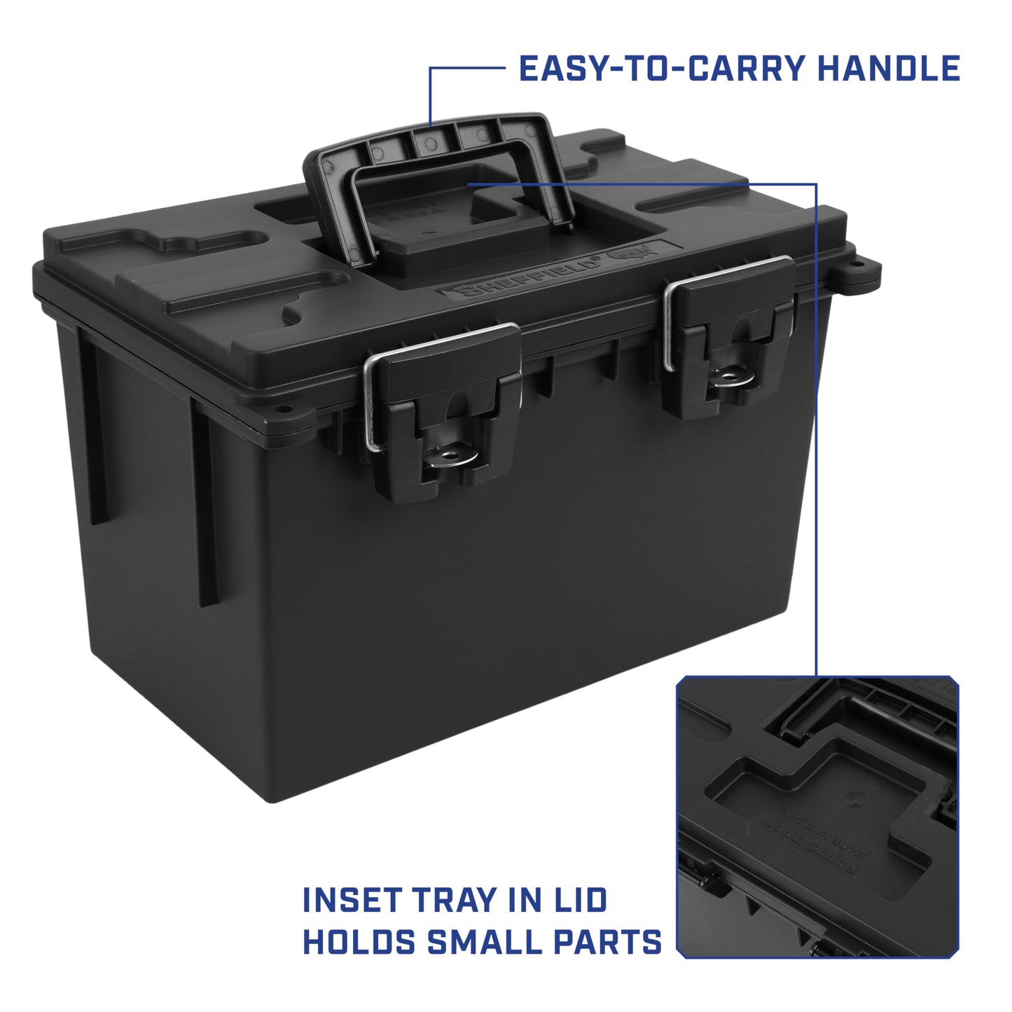 Sheffield 12764 XL Storage Bins With Lids, 4-Pack Stackable Storage Bins, Made in USA, Lockable and Water-Resistant Containers with Lids, Plastic Containers for Home, Classroom, and Dorm