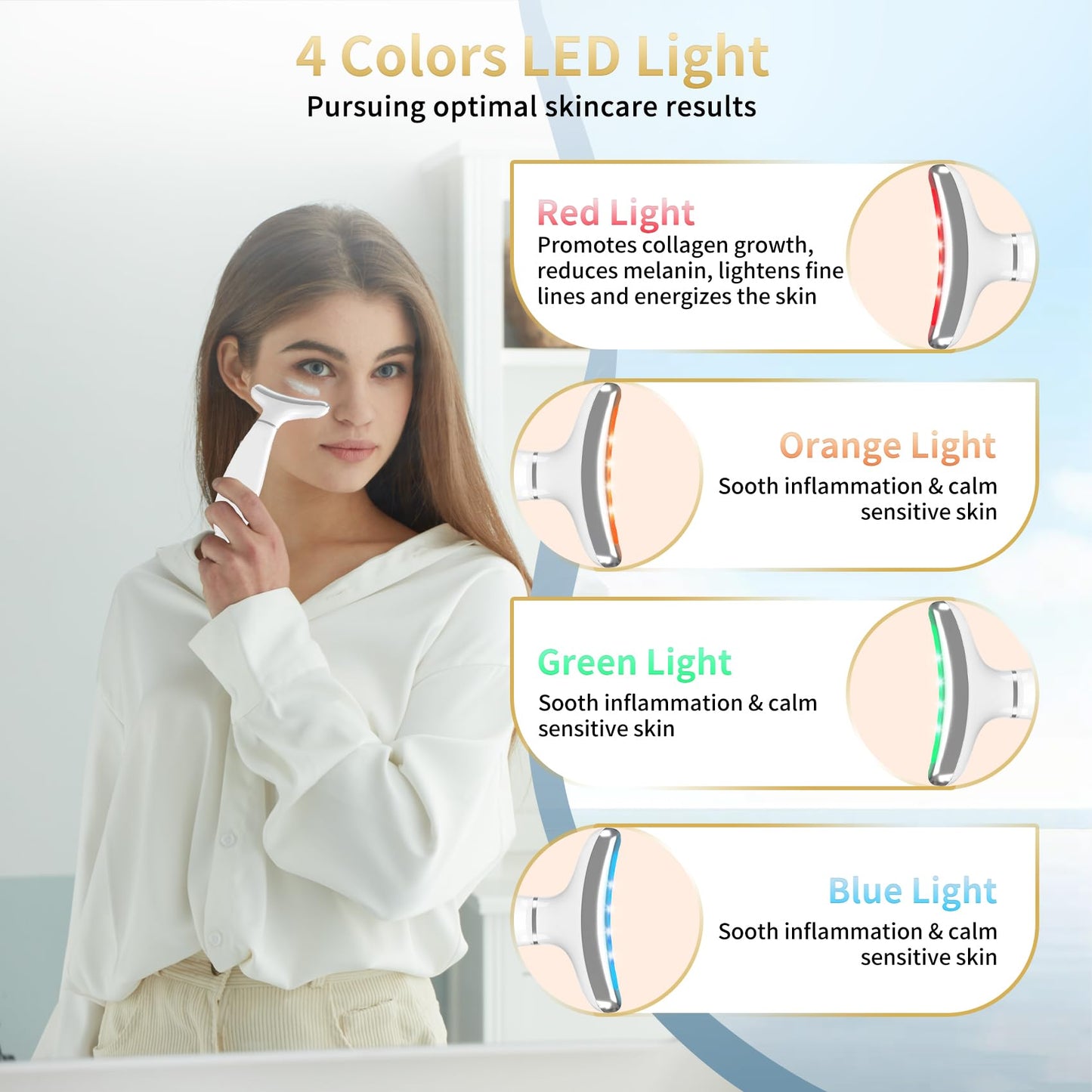 Red Light Therapy for Face and Neck, Facial Skin Care Tools, Micro-Current Vibration Facial Cold and Hot Service, Red and Blue LED Light, 4 Color LED Facial Light Therapy Device for Skin Care at Home