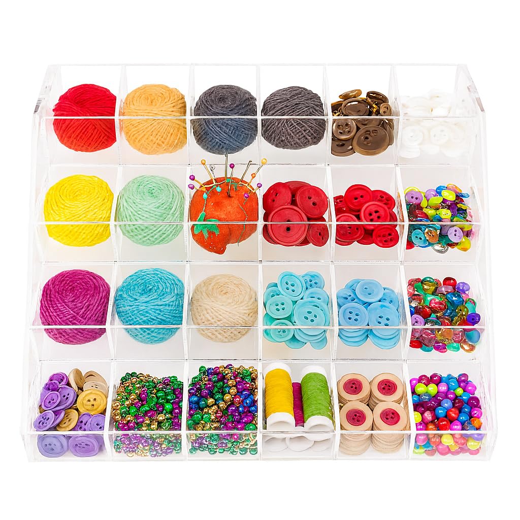 CuteBox Company Clear Acrylic 4 Tier 24 Bin Organizer (16" x 15.5" x 9.5") for Retail, Merchandise, Display, Jewelry, Repair Parts, Beads, Trinkets, Tchotchkes, Storage, Organization