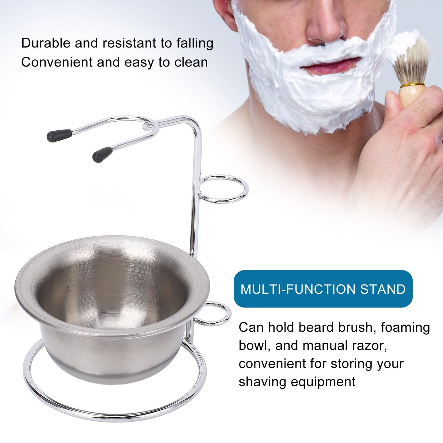 MOUMOUTEN Shaving Set, Metal Shaving Brush Holder, Stainless Steel Shaver Soap Bowl Set for Man, Husband, Father, Valentine's Day