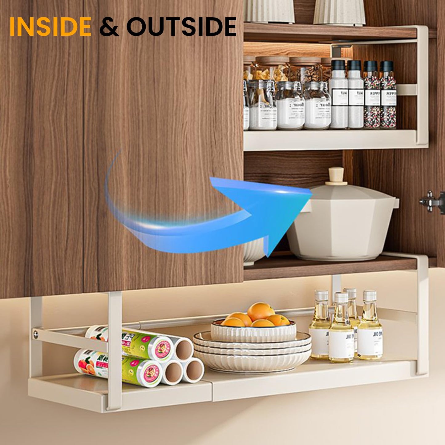CINPIUK Expandable Under Shelf Storage Basket, Slide-in Storage Rack Under Cabinet Add-on Storage Baskets Heavy Duty Carbon Steel Hanging Organizer for Kitchen Pantry Laundry Bathroom, 1 Pack