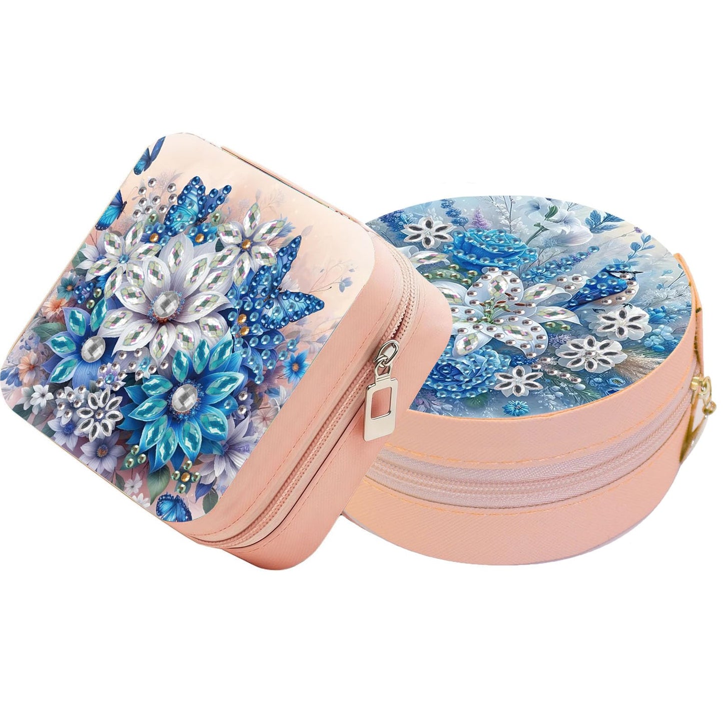 DDGYP 2 Pack Diamond Painting Jewelry Storage Box, Diamond Art Kits for Adults, PU Leather Portable Travel Small Jewelry Organizer Case 3.9×3.9×2 Inch