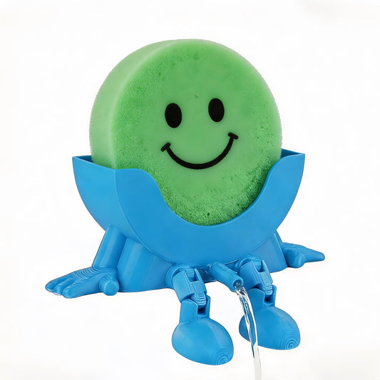 Cute Hanging Sponge Holder, Drainable Kitchen Sink Organizer, Scrub Sponge Stand Storage Rack with Smiley Design, Sink Accessories (Blue)