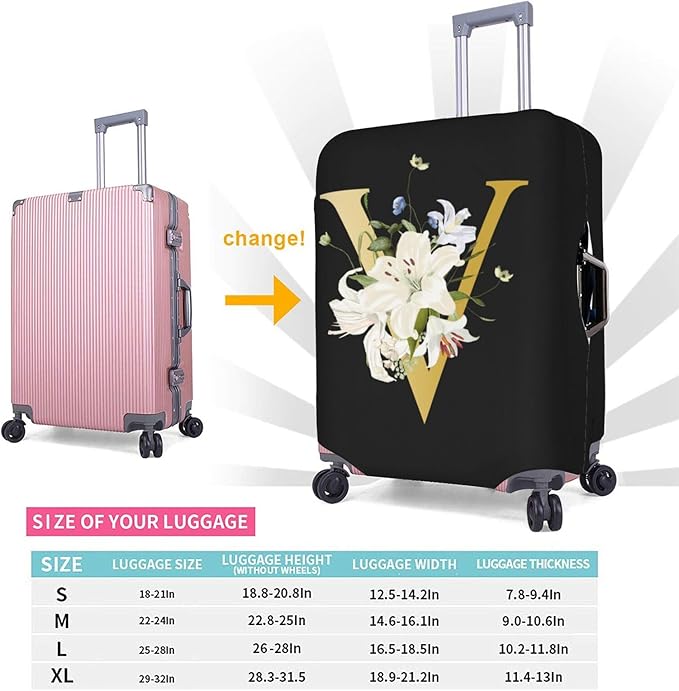 Decorative V Suitcase Protectors Elastic Washable Luggage Covers With Concealed Zippers For 18-32 Inch Luggage (Size S: Fits 18-21 Inch)