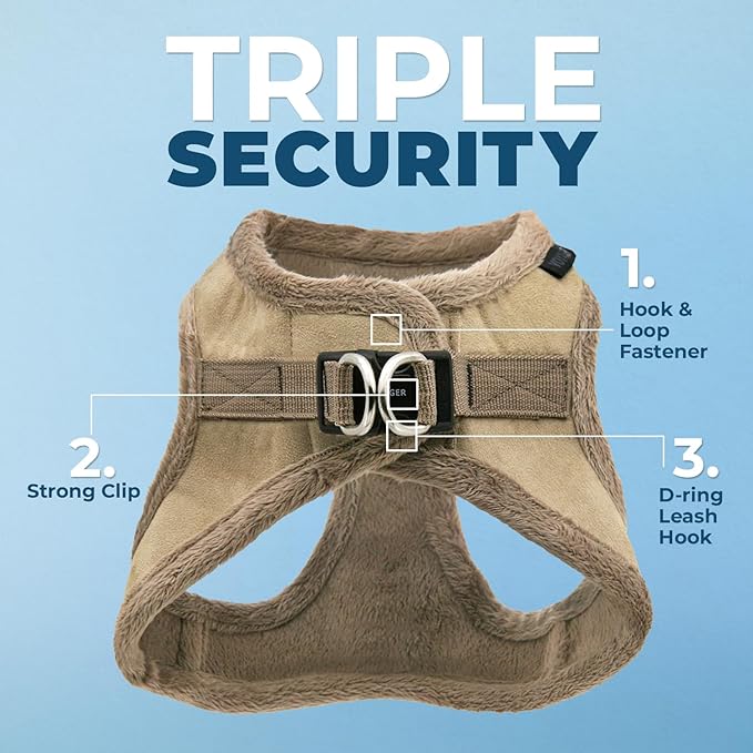 Best Pet Supplies - All Weather Mesh/Plush, Reflective, No Pull Harness for Small, Medium Dogs, Cats - Secure with Hook & Loop Fastener, Buckle, Double D-Rings - Latte Suede, XL
